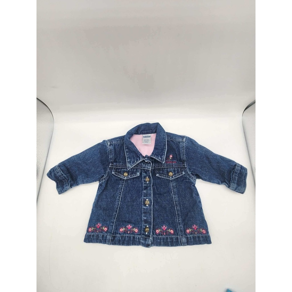 OshKosh Bgosh Baby Girls Blue Denim Floral Embroidered Fleece Lined Jacket 3-6M